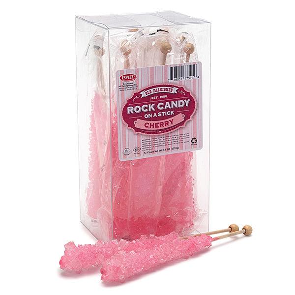 Espeez Rock Candy Crystal Sticks - Pink Cherry: 12-Piece Box - Candy Warehouse