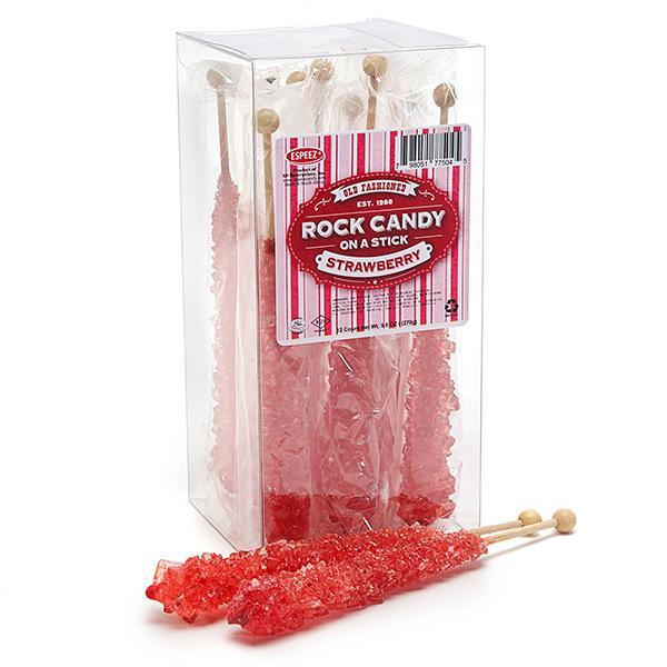Espeez Rock Candy Crystal Sticks - Red Strawberry: 12-Piece Box - Candy Warehouse