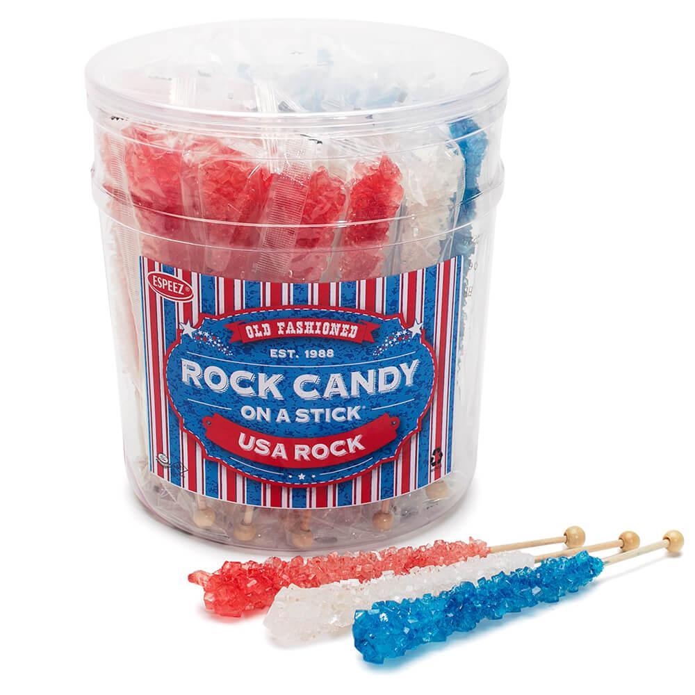 Espeez Rock Candy Crystal Sticks - USA Colors Assortment: 36-Piece Tub - Candy Warehouse