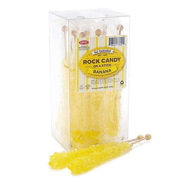 Espeez Rock Candy Crystal Sticks - Yellow Banana: 12-Piece Box - Candy Warehouse