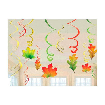 Fall Leaves Hanging Foil Swirls: 12-Piece Pack - Candy Warehouse