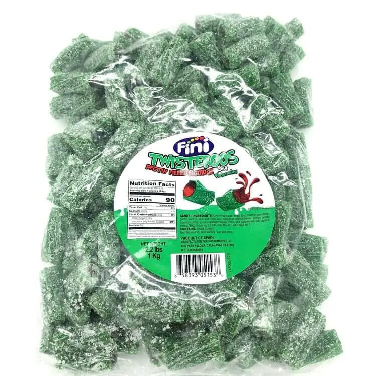 Fini Twisteroos Pectin Filled Licorice Bites Sour Watermelon 1KG Bag Candy Warehouse