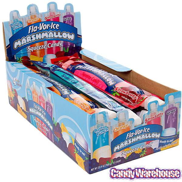 Fla-Vor-Ice Marshmallow Squeeze Candy Tubes: 12-Piece Display - Candy Warehouse