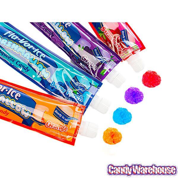 Fla-Vor-Ice Marshmallow Squeeze Candy Tubes: 12-Piece Display - Candy Warehouse