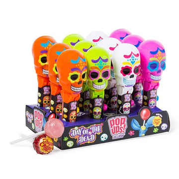 Flix Candy Day of the Dead Skull Pop-Ups Lollipop Packs: 12-Piece Display - Candy Warehouse