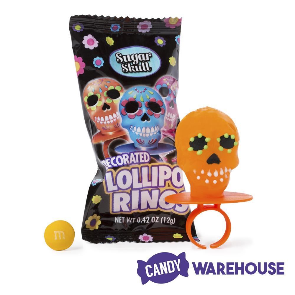 Flix Day of the Dead Lollipop Rings Candy: 18-Piece Box - Candy Warehouse