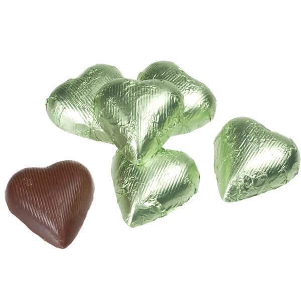 Foiled Milk Chocolate Hearts - Leaf Green: 2LB Bag - Candy Warehouse