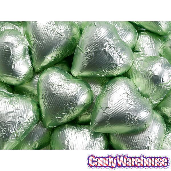 Foiled Milk Chocolate Hearts - Leaf Green: 2LB Bag - Candy Warehouse