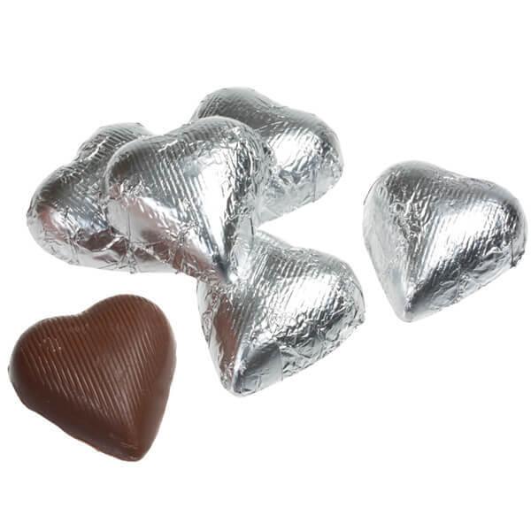 Foiled Milk Chocolate Hearts - Silver: 2LB Bag - Candy Warehouse