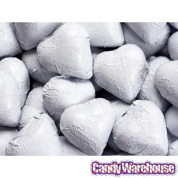 Foiled Milk Chocolate Hearts - White: 2LB Bag - Candy Warehouse