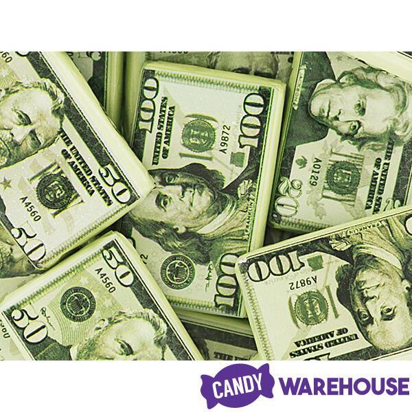 Foiled Milk Chocolate Money Mini Bars in Mesh Bags: 18-Piece Box - Candy Warehouse