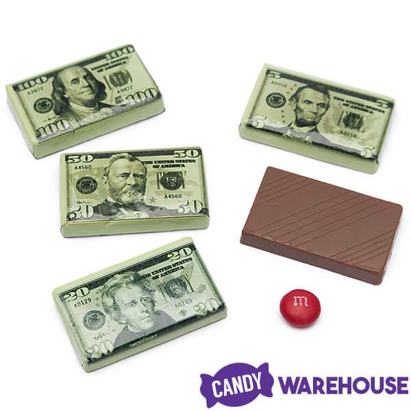 Foiled Milk Chocolate Money Mini Bars in Mesh Bags: 18-Piece Box - Candy Warehouse