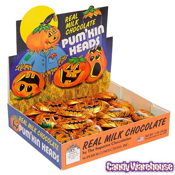 Foiled Milk Chocolate Pumpkin Heads: 36-Piece Display - Candy Warehouse