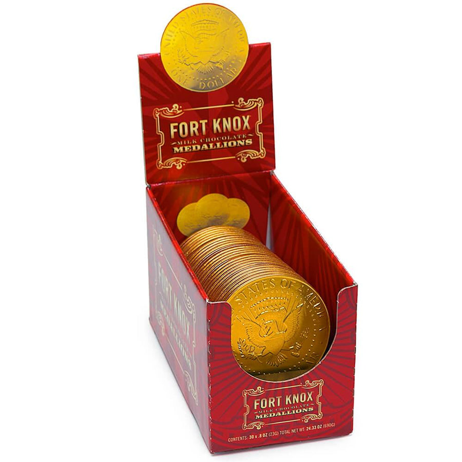 Fort Knox Gold Foiled Milk Chocolate US Dollar Medallions: 30-Piece Box - Candy Warehouse