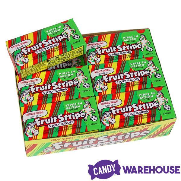 Fruit Stripe Bubble Gum Packs - Juicy: 12-Piece Box - Candy Warehouse