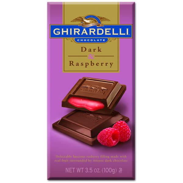 Ghirardelli 3.5-Ounce Dark Chocolate with Raspberry Filling Candy Bars: 12-Piece Caddy - Candy Warehouse