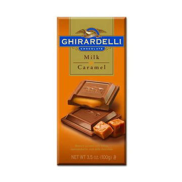Ghirardelli 3.5-Ounce Milk Chocolate with Caramel Filling Candy Bars: 12-Piece Caddy - Candy Warehouse