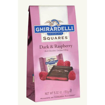 Ghirardelli Dark Chocolate Squares with Raspberry Filling 5-Ounce Bags: 6-Piece Box - Candy Warehouse
