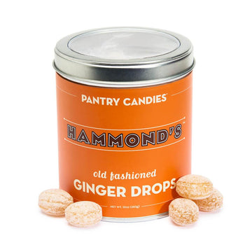 Ginger Drops Hard Candy: 10-Ounce Tin - Candy Warehouse