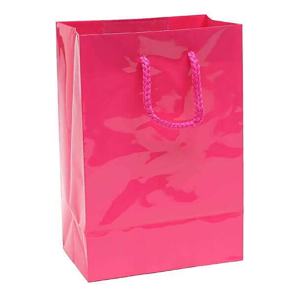 Glossy Candy Bags with Handles - Hot Pink: 12-Piece Pack - Candy Warehouse