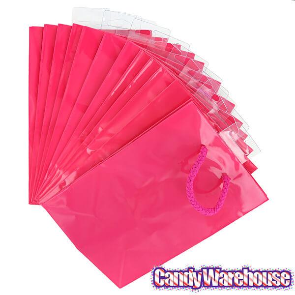 Glossy Candy Bags with Handles - Hot Pink: 12-Piece Pack - Candy Warehouse