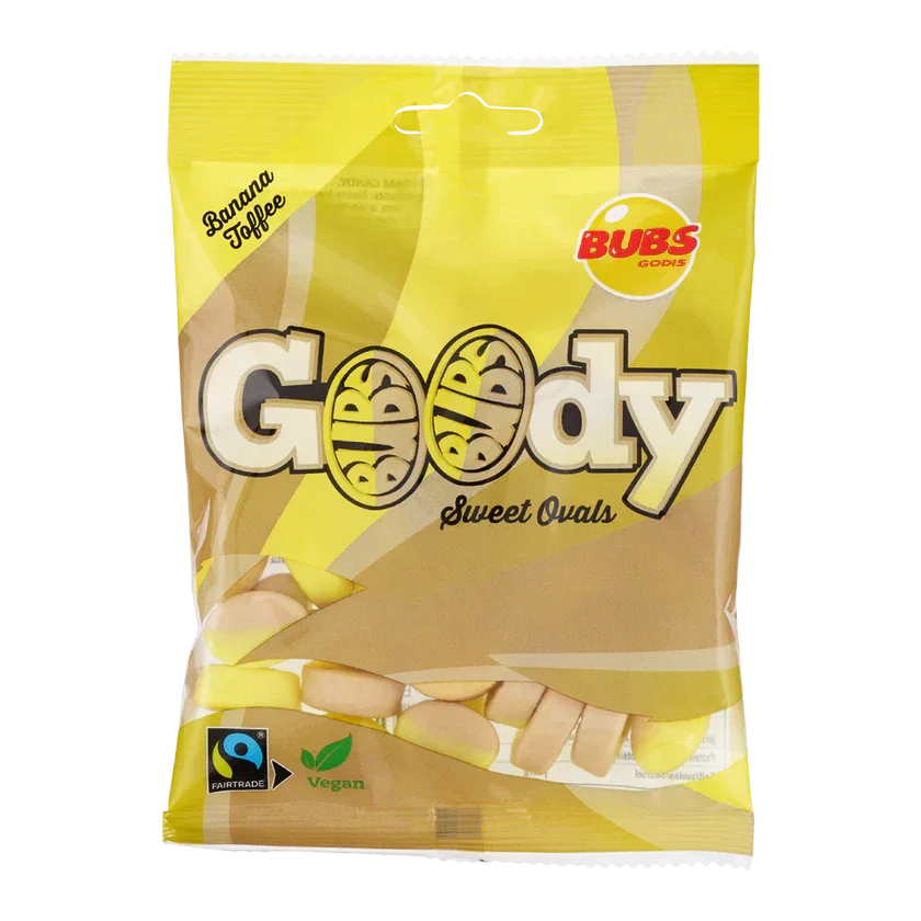 Bubs Godis Banana Toffee Sweet Ovals Peg Bag: 8-Piece Case