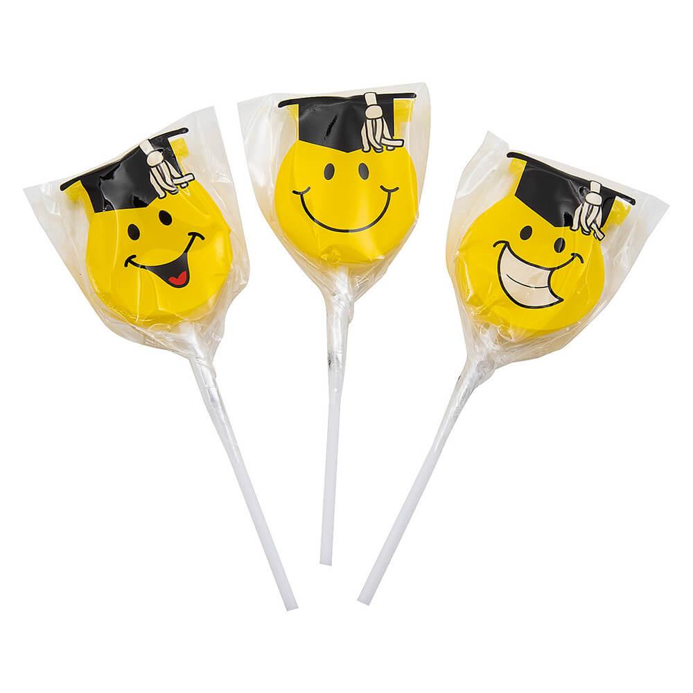 Graduation Smile Face Lollipops: 12-Piece Box - Candy Warehouse