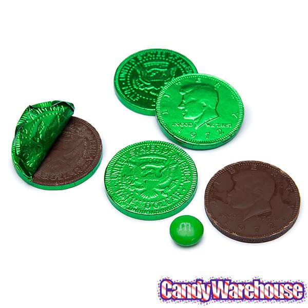 Green Foiled Milk Chocolate Coins: 1LB Bag - Candy Warehouse