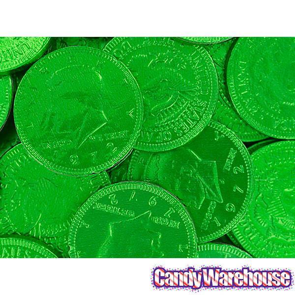 Green Foiled Milk Chocolate Coins: 1LB Bag - Candy Warehouse