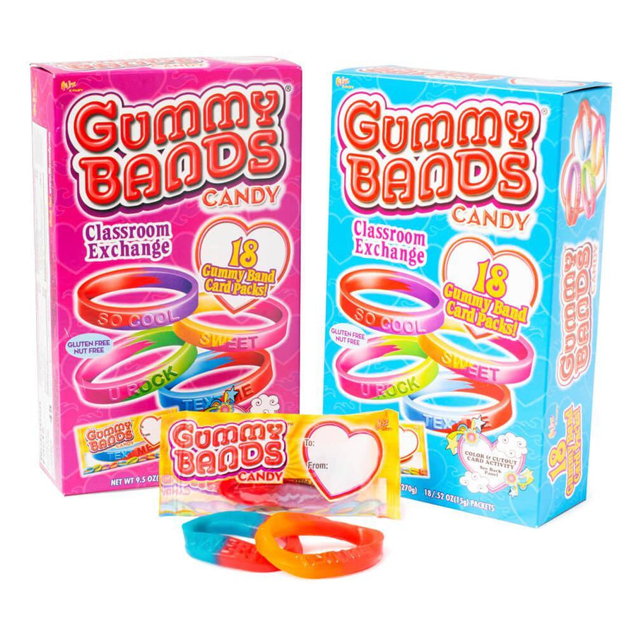 Gummy Bands Valentines Exchange Candy 18-Piece Box - Candy Warehouse
