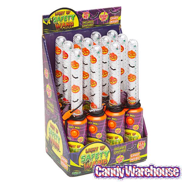 Halloween Pumpkin Light Up Wands with Candy: 12-Piece Display - Candy Warehouse