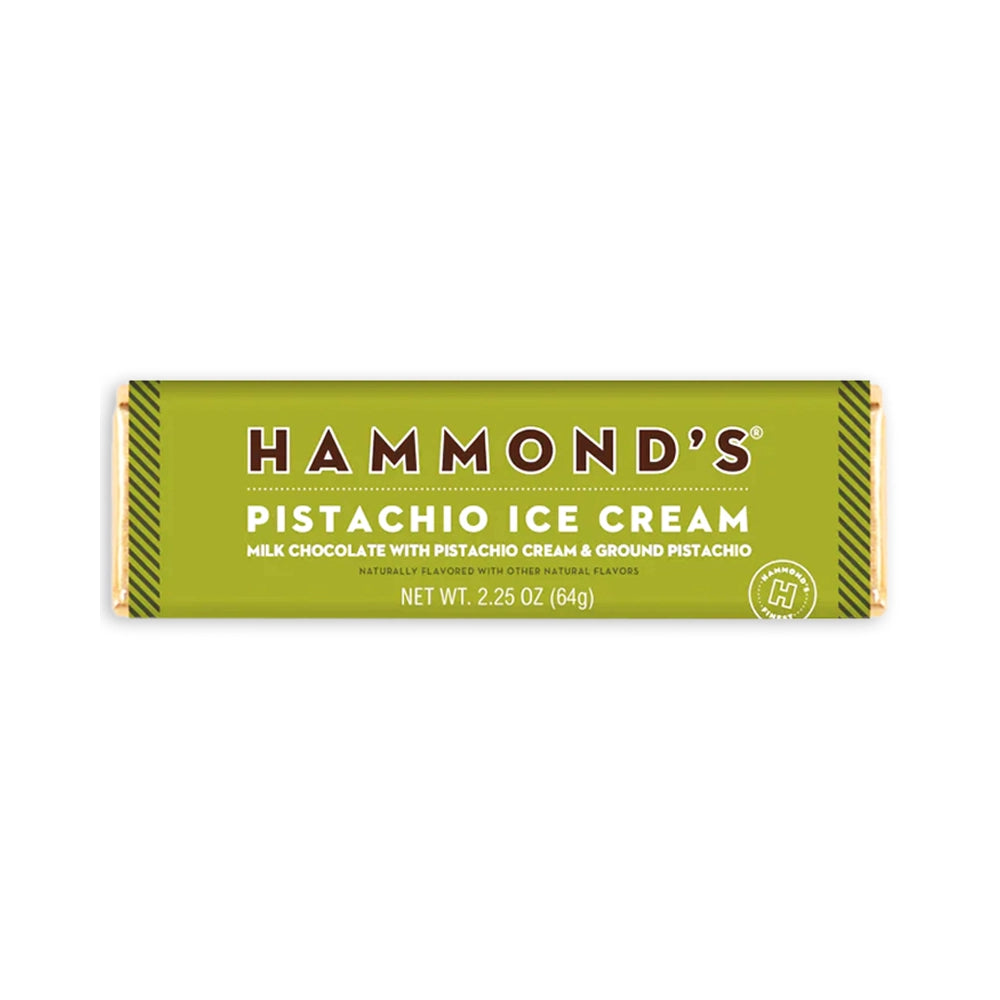 Hammond’s Pistachio Ice Cream Milk Chocolate Bars: 12-Piece Case