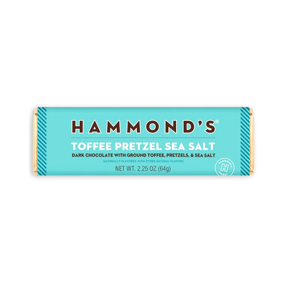 Hammond’s Toffee Pretzel Sea Salt Dark Chocolate Bars: 12-Piece Case