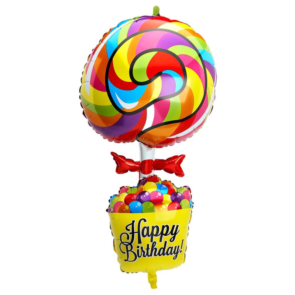 Happy Birthday Lollipop and Candy Basket Foil Balloon: 40-Inch - Candy Warehouse
