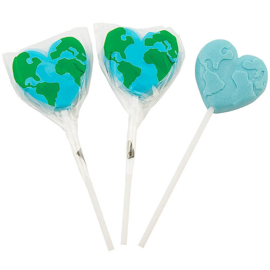 Heart Shaped Earth Lollipops: 12-Piece Box - Candy Warehouse