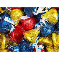 Hershey's Kisses Party Red, Dark Blue & Yellow Foiled Party Milk Chocolate Candy: 11-Ounce Bag - Candy Warehouse