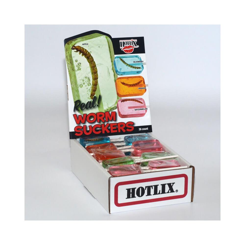 Hotlix Worm Suckers Assorted Fruit Flavors: 36-Piece Box - Candy Warehouse