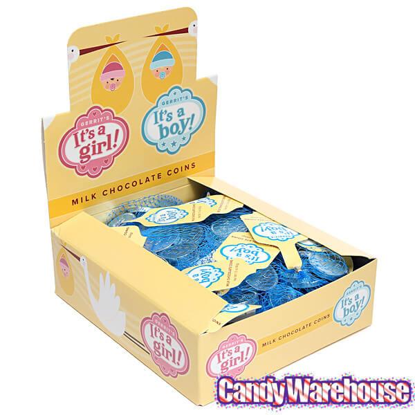 It's a Boy Foiled Chocolate Coins in Mesh Bags: 18-Piece Box - Candy Warehouse