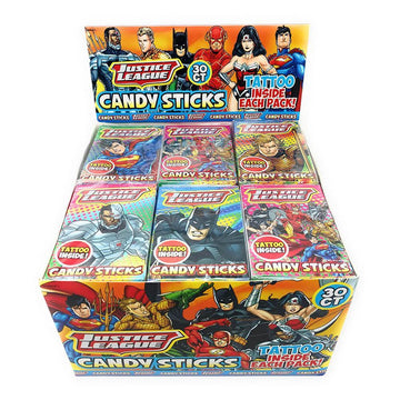 Justice League Candy Sticks Packs 30-Piece Box - Candy Warehouse