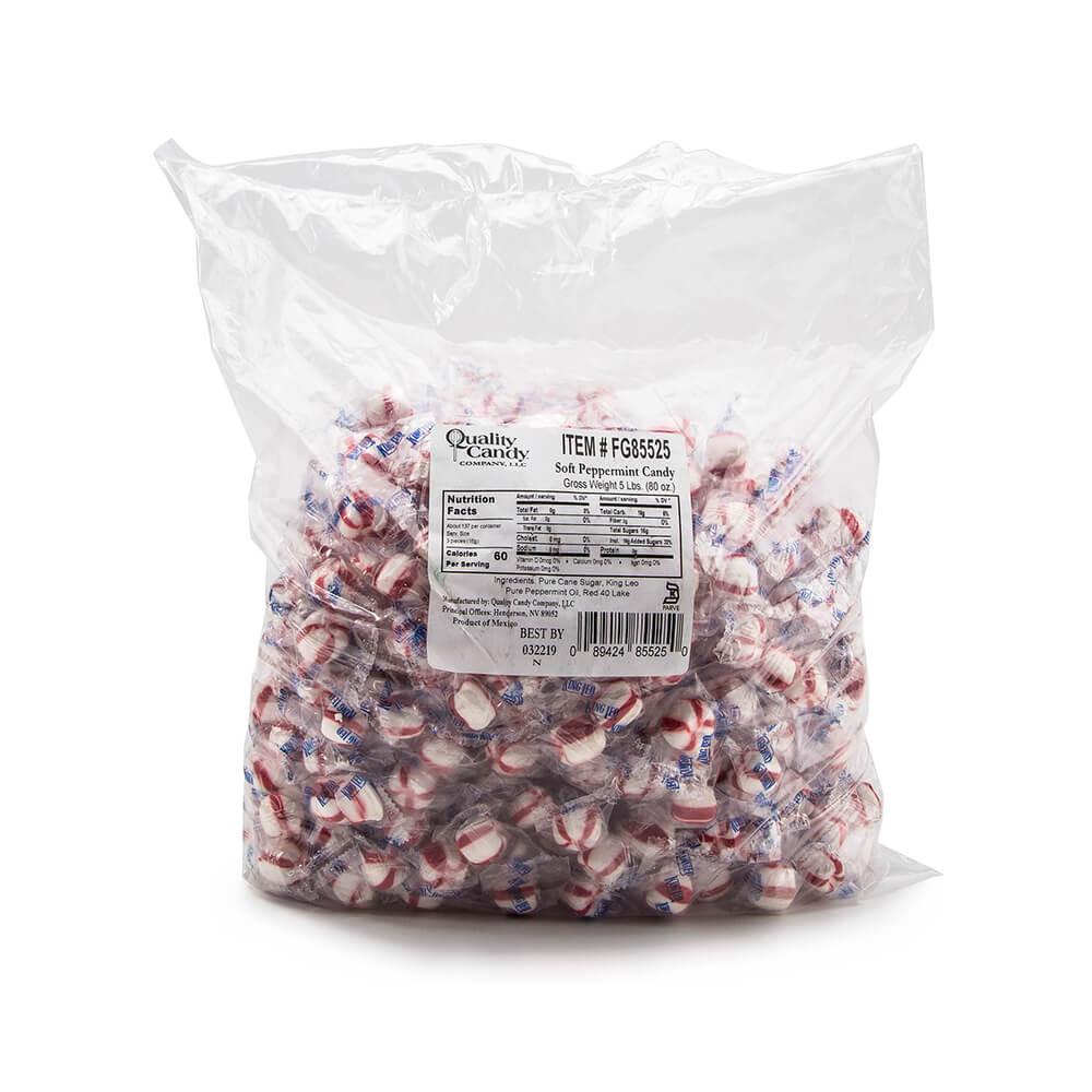 King Leo Red and White Peppermint Puffs Candy: 5LB Bag - Candy Warehouse