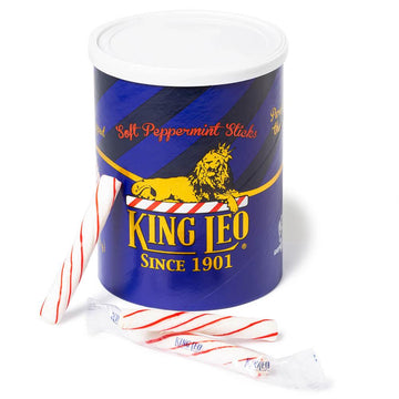 King Leo Soft Peppermint Candy Sticks: 40-Piece Tin - Candy Warehouse