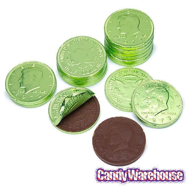 Kiwi Green Foiled Milk Chocolate Coins: 1LB Bag - Candy Warehouse