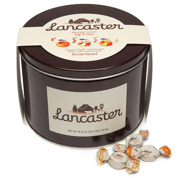 Lancaster Soft Cremes - Caramel, Vanilla, and Butterscotch - Caramel Candy: 2.5LB Gift Tin - Candy Warehouse