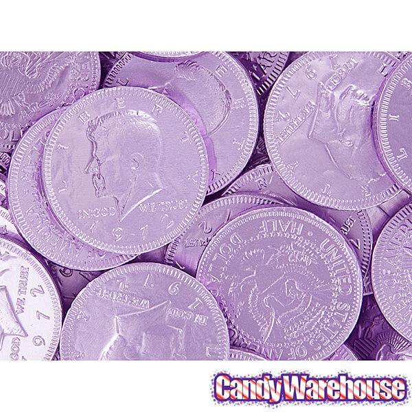 Lavender Foiled Milk Chocolate Coins: 1LB Bag - Candy Warehouse