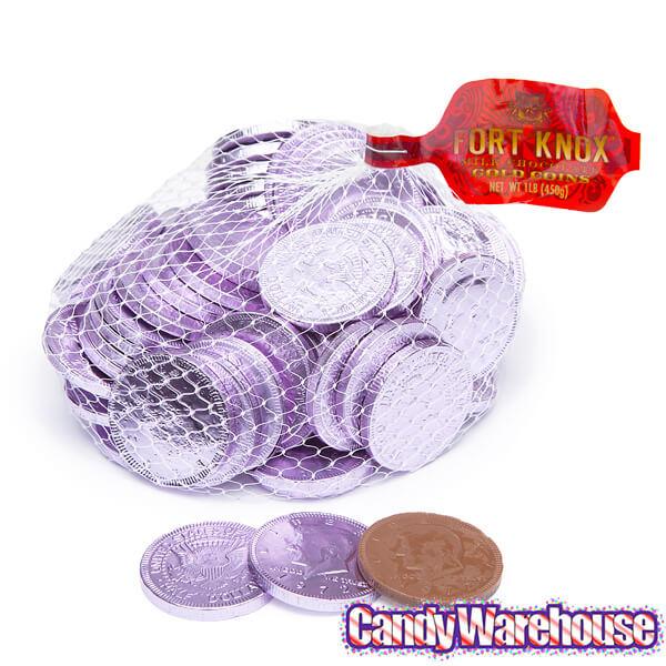 Lavender Foiled Milk Chocolate Coins: 1LB Bag - Candy Warehouse