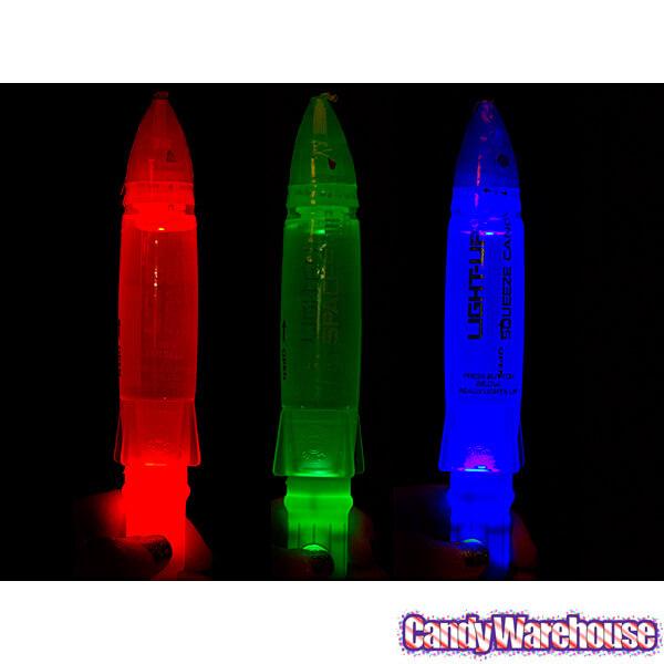 Light-Up Space Rocket Squeeze Candy Dispensers: 12-Piece Display - Candy Warehouse
