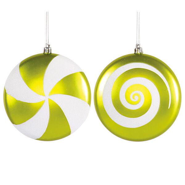 Lime Green Candy Swirl Ornaments - 4.75 Inch: 4-Piece Box - Candy Warehouse