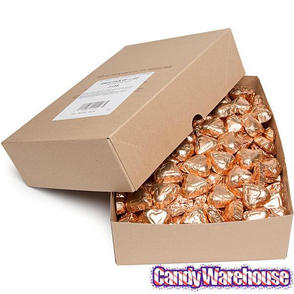 Madelaine Bronze Foiled Dark Chocolate Hearts: 5LB Box - Candy Warehouse