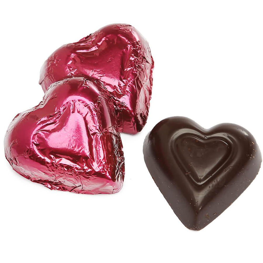 Madelaine Burgundy Foiled High Cocoa Content Dark Chocolate Hearts: 5LB Bag - Candy Warehouse