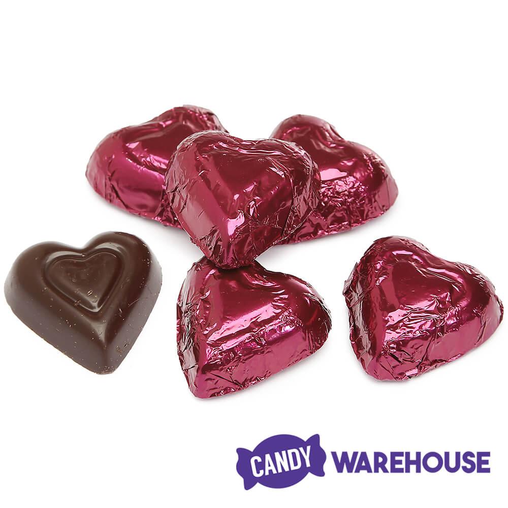Madelaine Burgundy Foiled High Cocoa Content Dark Chocolate Hearts: 5LB Bag - Candy Warehouse
